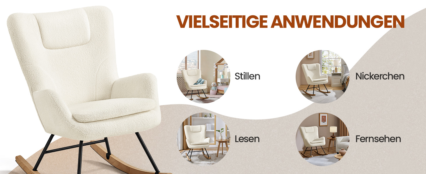 Крісло-гойдалка Yaheetech з відкидною спинкою, м'яке, до 136 кг, для вітальні/спальні/балкону, бежеве