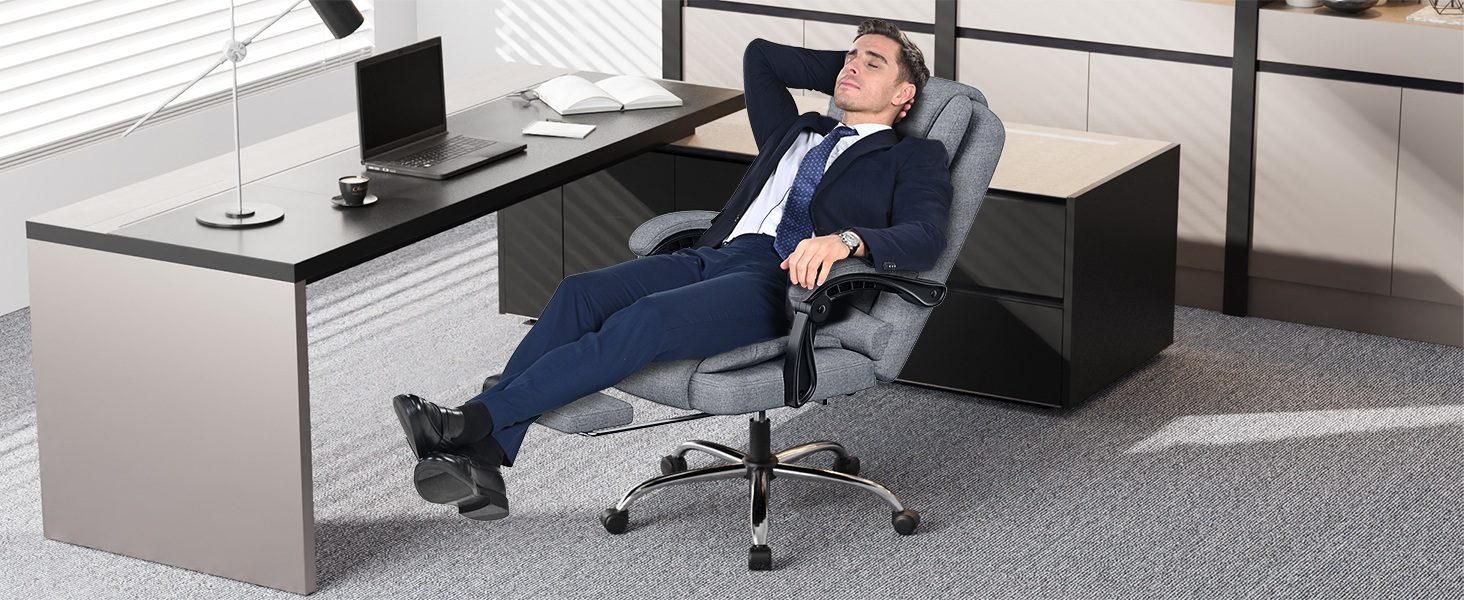 Офісний крісло Rattantree з підніжкою, ергономічний, для комп'ютера, з підлокітниками, регульований, для керівника, сірий, тканина