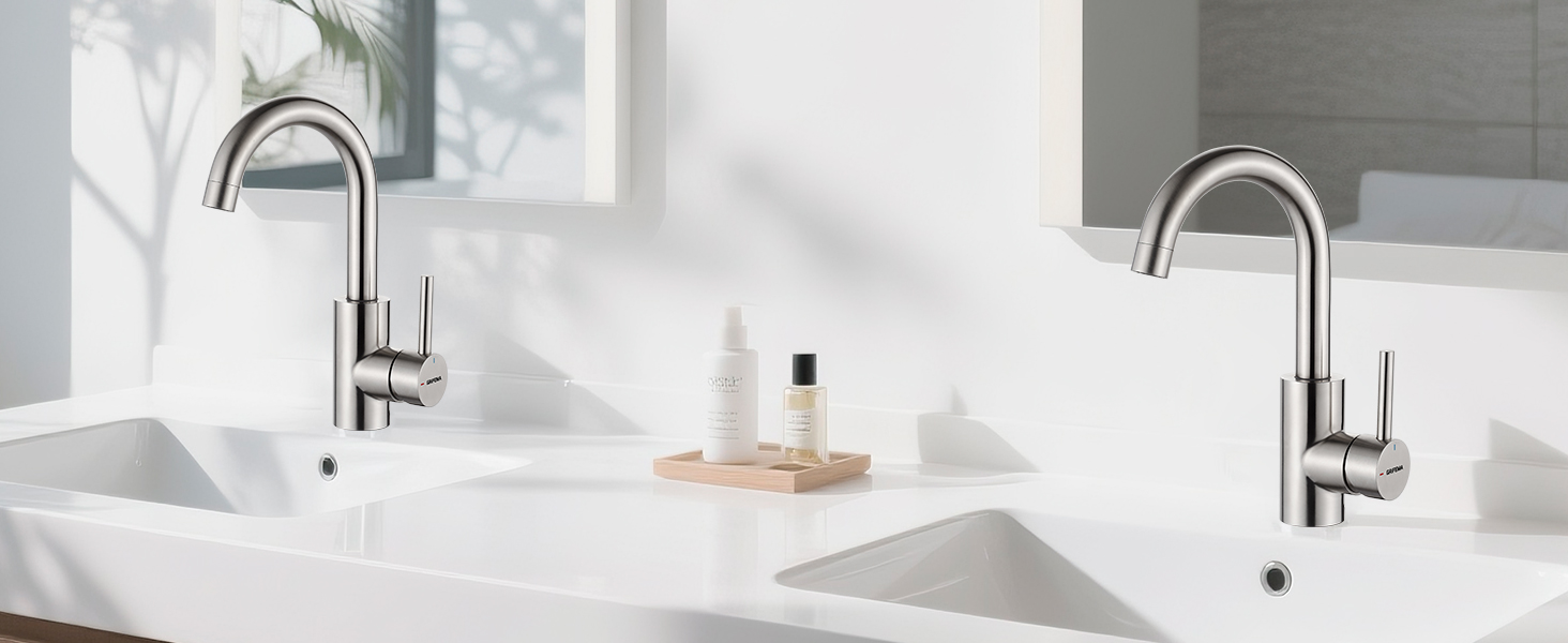 Змішувач для ванної кімнати GRIFEMA, 360° поворотний, однорідний, нержавіюча сталь, 180 мм, холодна та гаряча вода, економія води, проста установка, 3/8″ з'єднання, для гостьового туалету, G1002A сірий