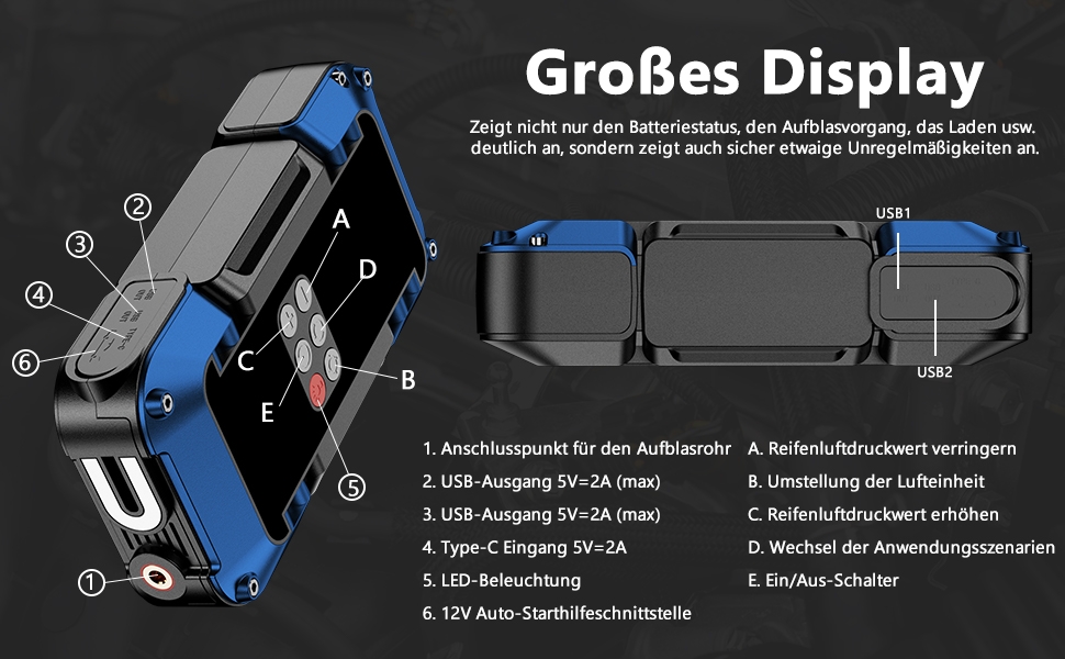 Портативний пусковий пристрій Starthilfe Powerbank з компресором 150PSI, 4000A, 12V для автомобілів та 8.0L дизель, 26800mAh, 4-в-1 з LED-ліхтариком та LCD дисплеєм