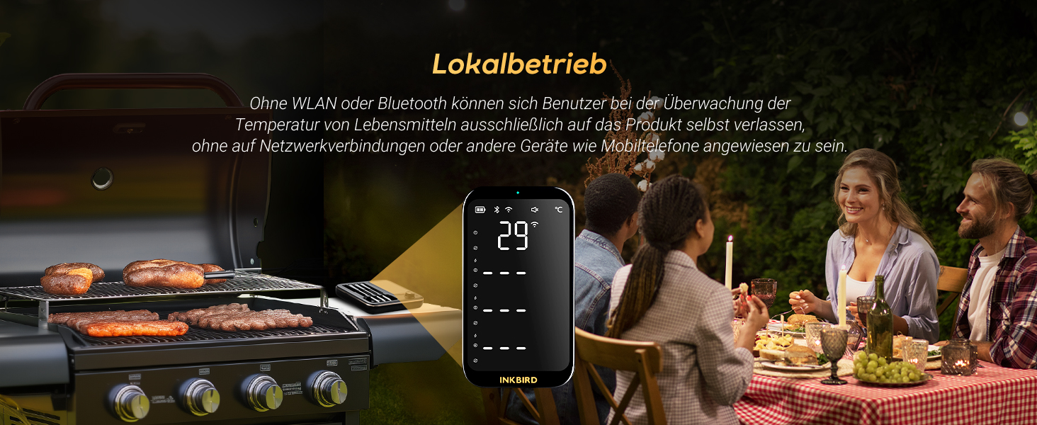 Бездротовий термометр Inkbird INT-14-BW для приготування на грилі, духовці, мангалі та фритюрниці, з Wi-Fi та Bluetooth