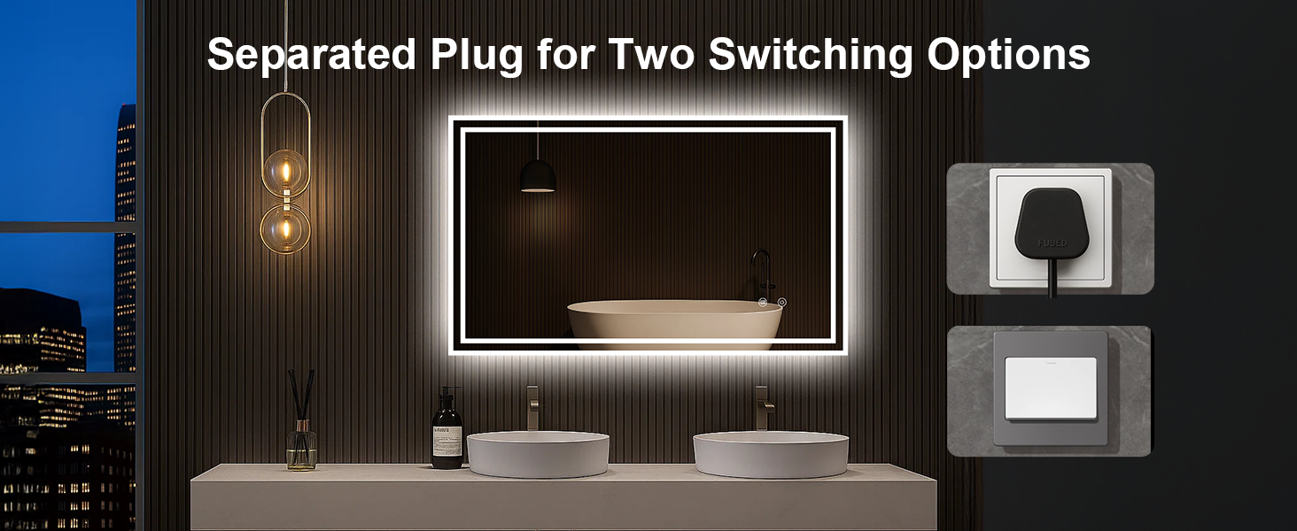 Дзеркало для ванної кімнати Youyijia з підсвічуванням, 70x50 см, з антизапарюючим покриттям, сенсорним вимикачем, 3 кольори світла, регулювання яскравості, 3500K-6500K