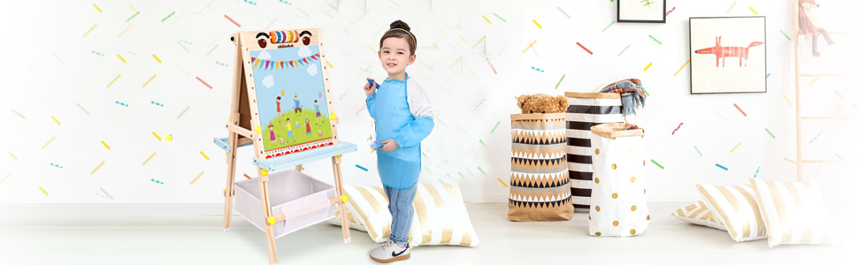 Дитяча мольберт Kinder Tafel з регулюванням висоти, двосторонній, з паперовою рулонною дошкою, літерами та цифрами, аксесуарами для дітей 2-8 років