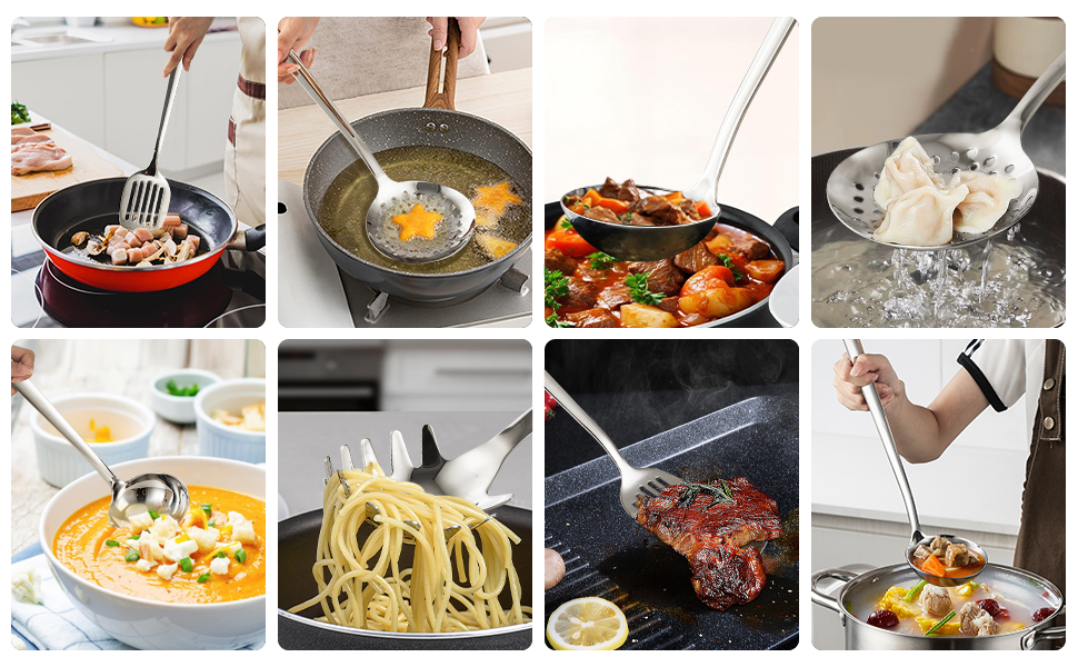 Набір кухонного інвентарю з нержавіючої сталі, 4 шт. Лопатки, ложки, лопатки для воку, кухонний інвентар (безпечний для миття в посудомийній машині)