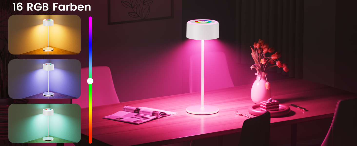 LED-лампа настільна акумуляторна з регулюванням яскравості, перезарядна, 3000-6000K+RGB, USB-C, для дому та вулиці, водонепроникна (IP54), алюмінієва