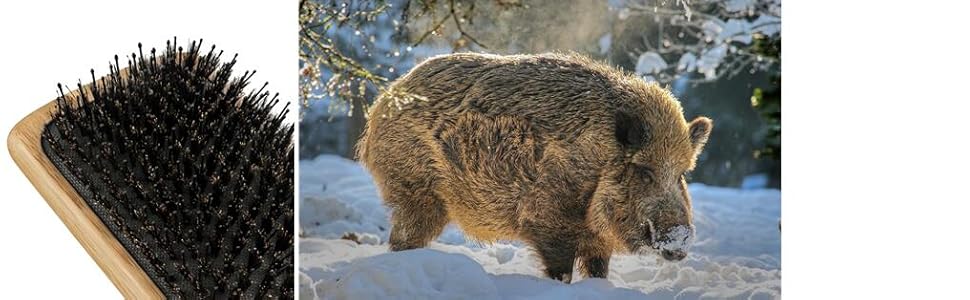 Антистатик. Гребінець з кабанячої щетини, FaSop. Бамбукова щітка для укладання для густого та довгого волосся (60 символів)