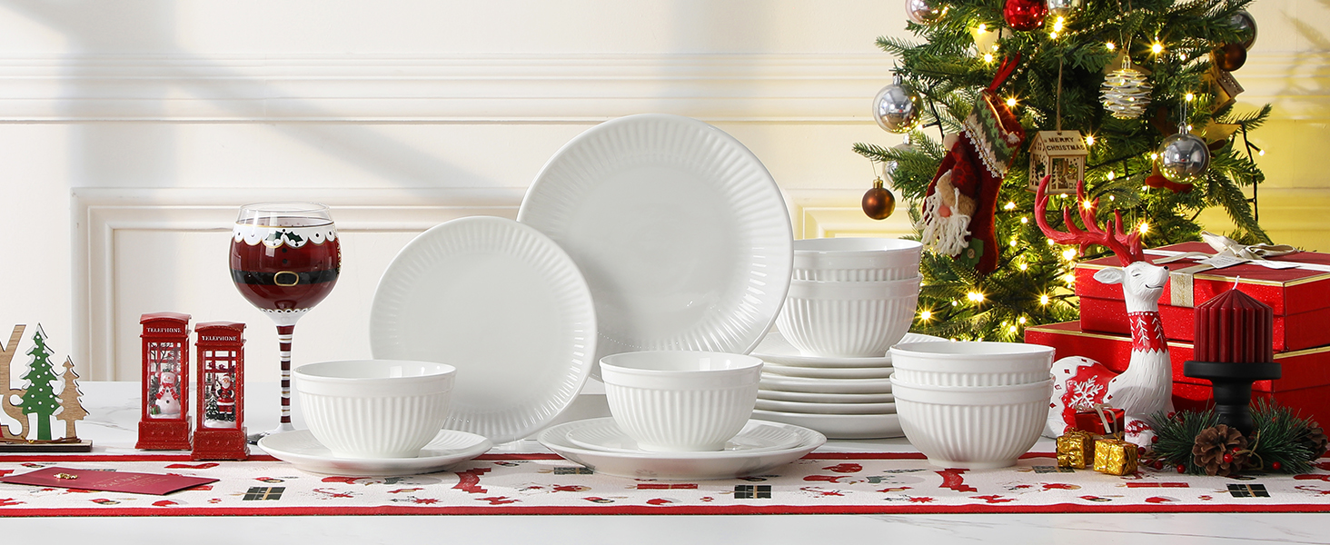 Набір посуду MALACASA LEILA, 18 предметів, порцеляна, скандинавський стиль, білий. Серія LEILA - 6 осіб, 18-ти частинний сервіз