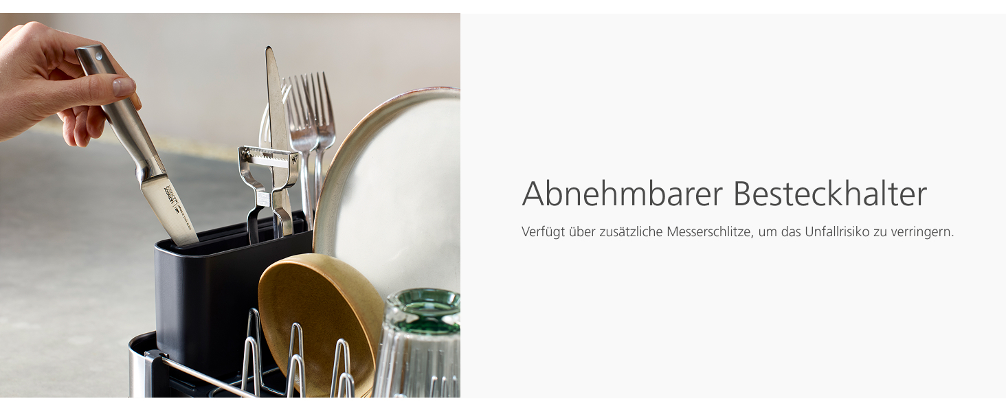 Сушарка для посуду Joseph Joseph Extend Slim з нержавіючої сталі, висувна, компактна, з підставкою для столових приборів та поворотним зливом, сіра