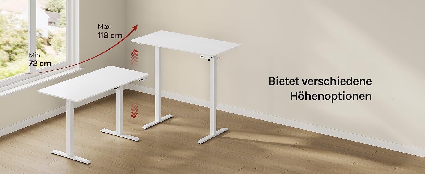 Електричний підйомний стіл WOLTU з функцією пам'яті та захистом від зіткнень, комп'ютерний стіл для дому та офісу, 100 x 48 см, білий