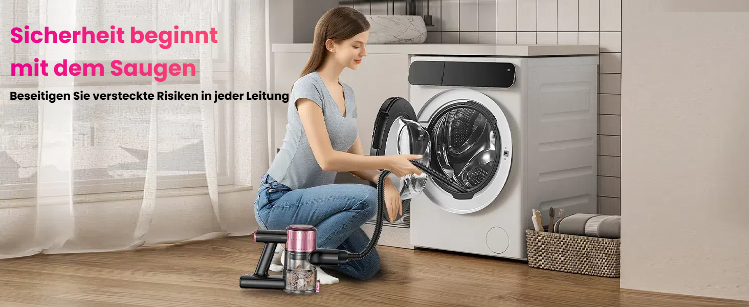 Бездротовий акумуляторний пилосос 45000Pa/500W/45хв з LED дисплеєм та антизаплутана насадка, висувний шланг 73см для твердих поверхонь, килимів та шерсті тварин, рожевий