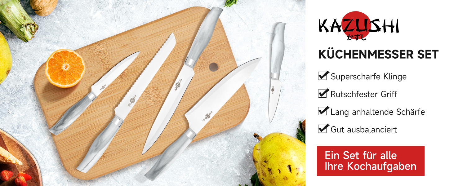 Набір кухонних ножів Messerblock Set: професійний набір з 6 предметів з нержавіючої сталі та дерев'яним блоком, з точильним каменем