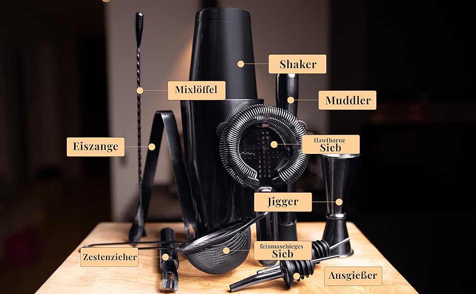 Набір для коктейлів 12 предметів: шейкер, барний аксесуар, нержавіюча сталь, 750 мл