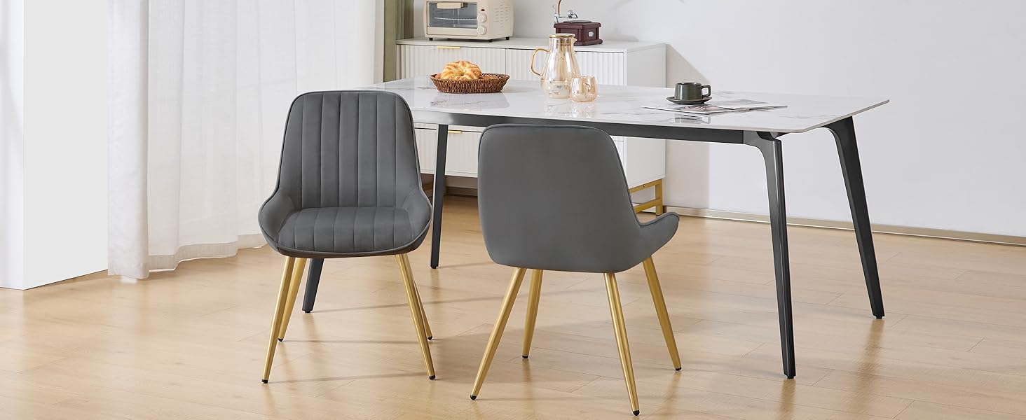 Набір з 2 стільців Lestarain для їдальні, вітальні, кухні. Ретро стільці з м'яким сидінням (велюр, темно-сірий), металеві ніжки, до 150 кг.