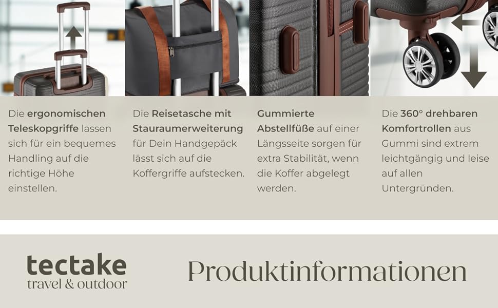 Набір валіз Tectake 13 шт. з валізою, сумкою та ролерами: 3 великі валізи, TSA-замок, сірий