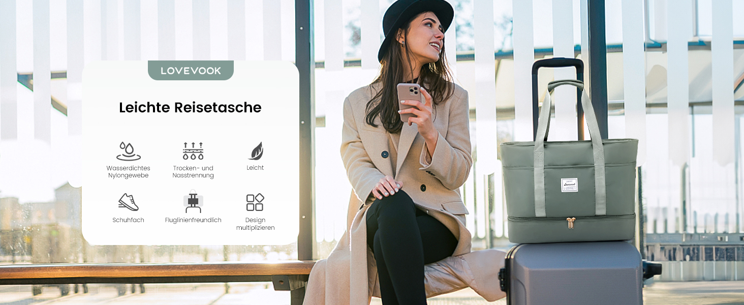 Сумка-мішок LOVEVOOK для жінок, 42L, водонепроникна, з відділенням для взуття, для подорожей, спортзалу, басейну, пологів, Ryanair