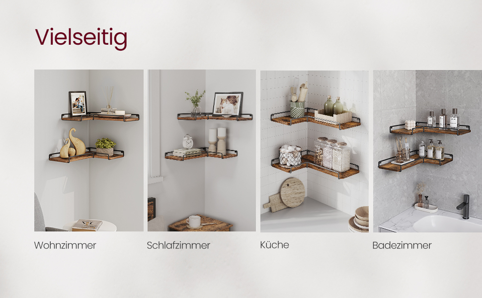 Набір кутових настінних полиць VASAGLE у стилі лофт, L-подібні полиці для вітальні, спальні та кухні, вінтажний коричневий та чорний, 2 шт. (LLS831B01)