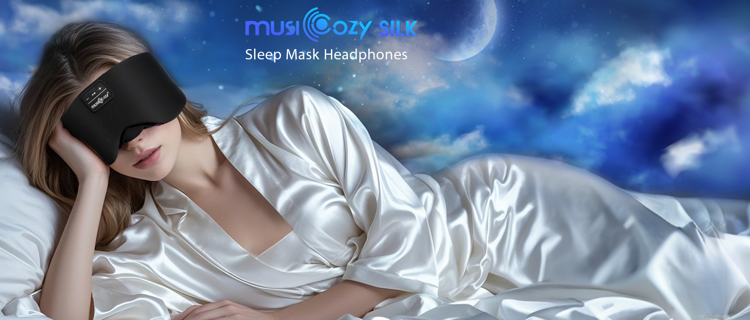 Маска для сну з Bluetooth-навушниками, 100% затемнення, шовкова тканина, для чоловіків та жінок, м'які навушники, Bluetooth-маска для сну, подорожей, блакитний колір