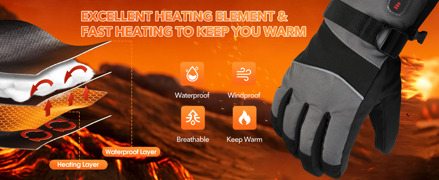 Обогревні рукавички Jkevow для чоловіків та жінок з акумулятором 5V 5000mAh, 3 режими нагріву, для мотоциклів, велосипедів, походів, катання на лижах