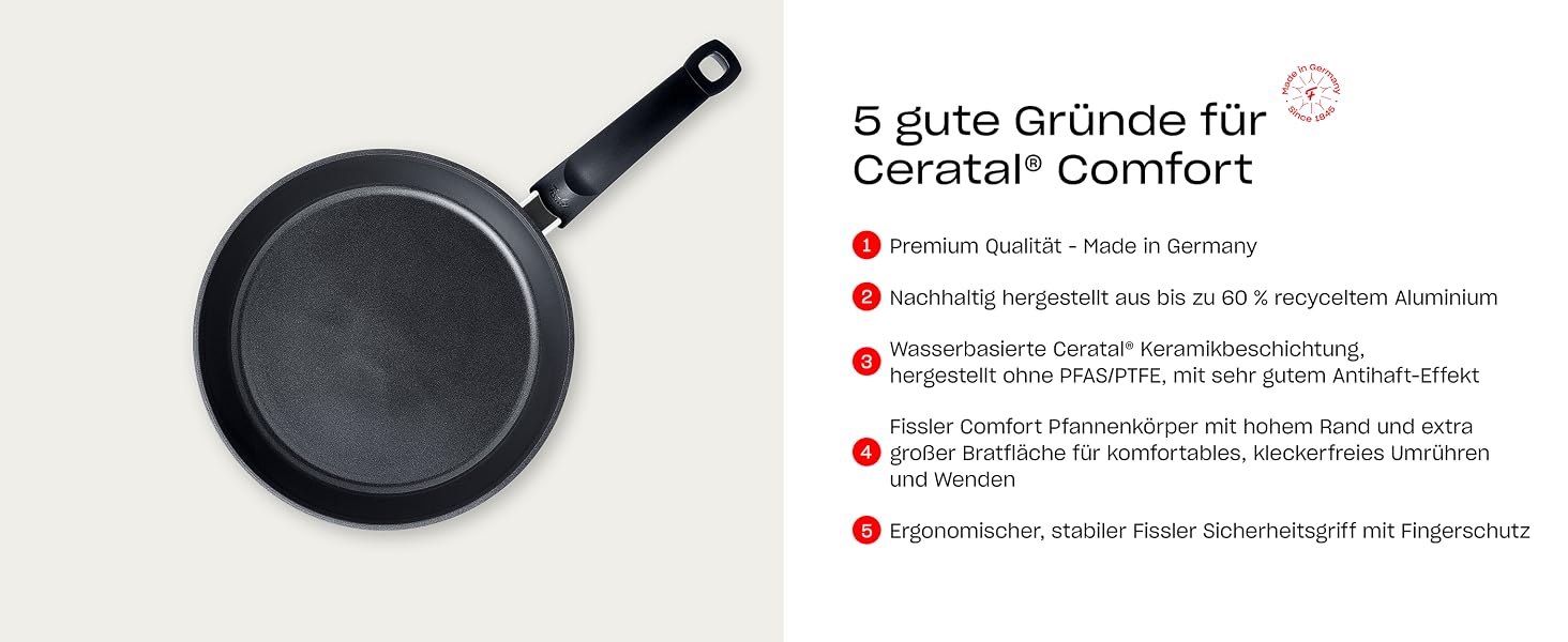 Набір сковорідок Fissler Ceratal Comfort & Classic (4 предмети), керамічне антипригарне покриття, для індукційних плит, 24 та 28 см, з 2 скляними кришками, сірий