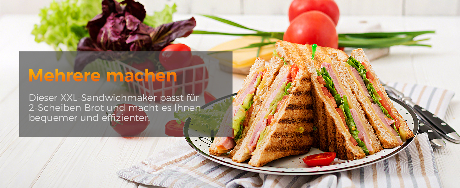 Sandwichmaker YASHE 1500W з антипригарним покриттям XXL, автоматичне регулювання температури, для 2 тостів