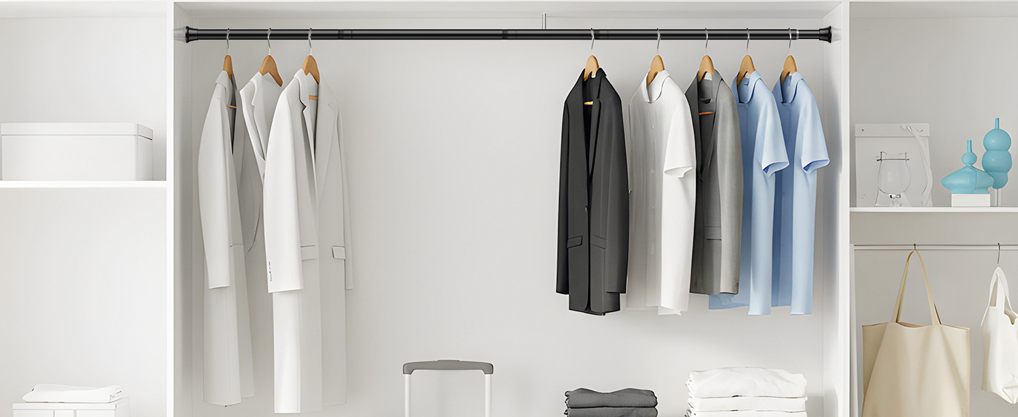 Набір з 2 штук штанги для карниза без свердління, 76-165 см. Підходить для душу, вікна, кухні, шафи. Чорний колір.