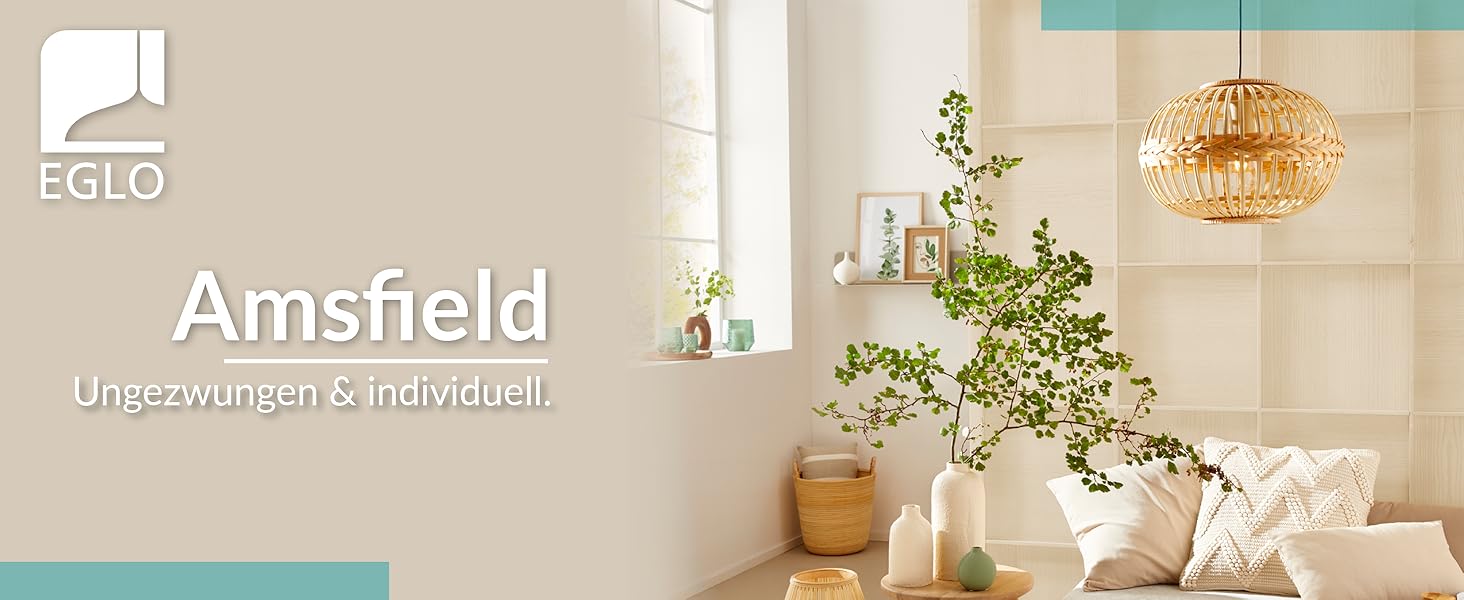 Торшер EGLO Amsfield 1: Стильна металева лампа з бамбуком для вітальні та спальні, E27