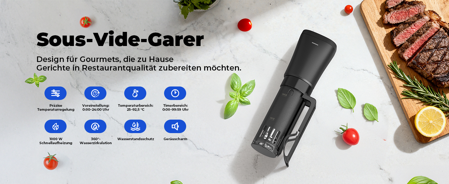 Су-від кухонний прилад Sous Vide Garer Stick 1000W з резервуванням, прецизійний посуд для приготування їжі, іммерсійний циркулятор