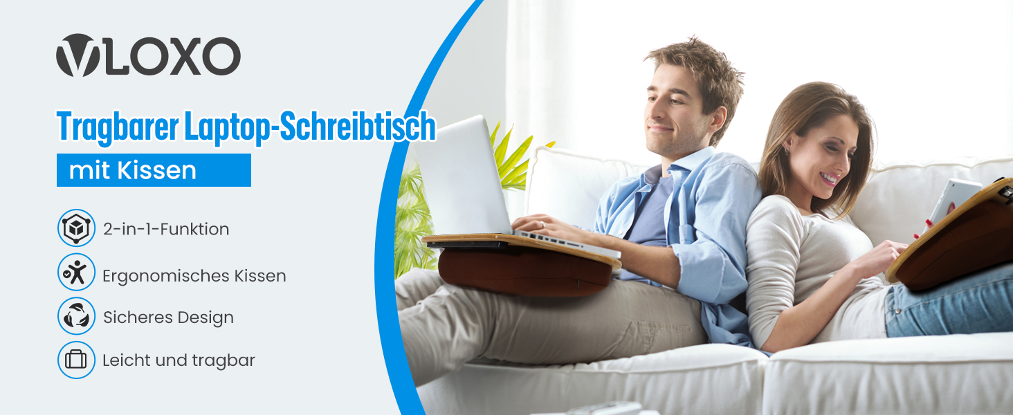 Підставка для ноутбука VLOXO з бамбука для ліжка та дивана, м'яка підкладка, ергономічне коліно, з отвором для кабелю та антиковзким покриттям, для ноутбуків/планшетів/MacBook до 14 дюймів, коричнева