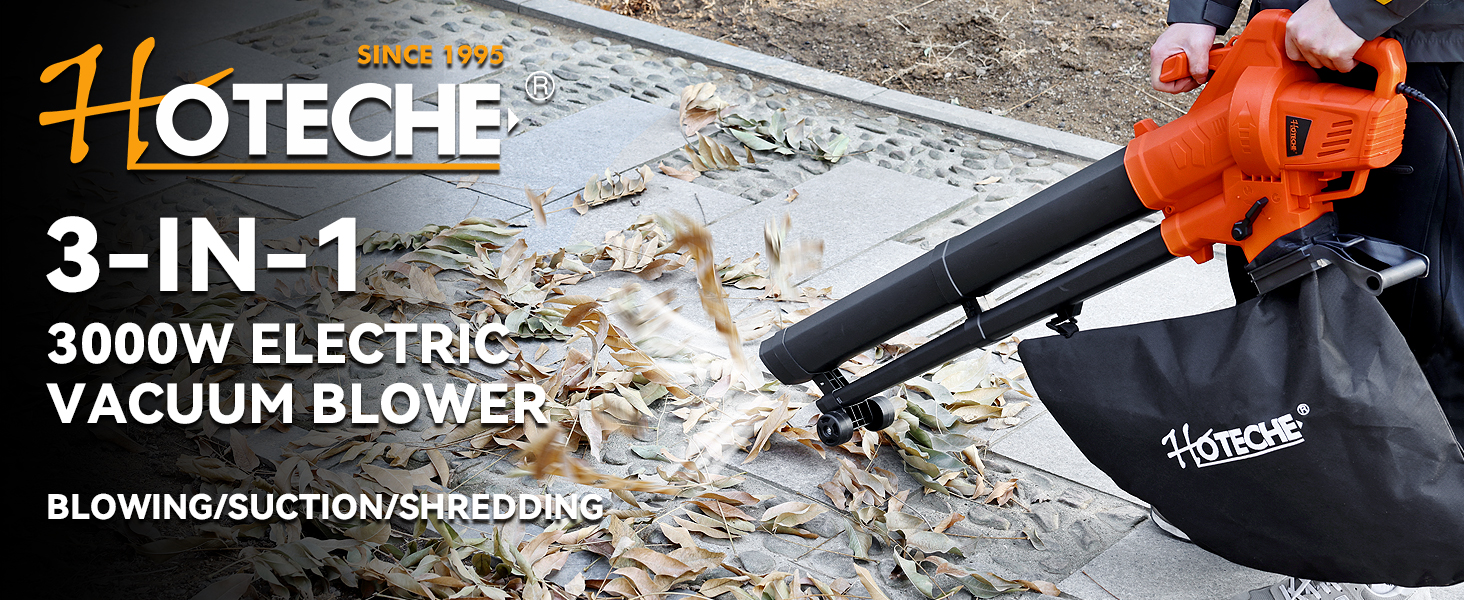Hoteche 3000W потужний листягрій з функцією подрібнення та всмоктування | Швидкість вітру 270 км/год | Об'єм всмоктування 13 м³/хв | У комплекті мішок для збору листя 45л