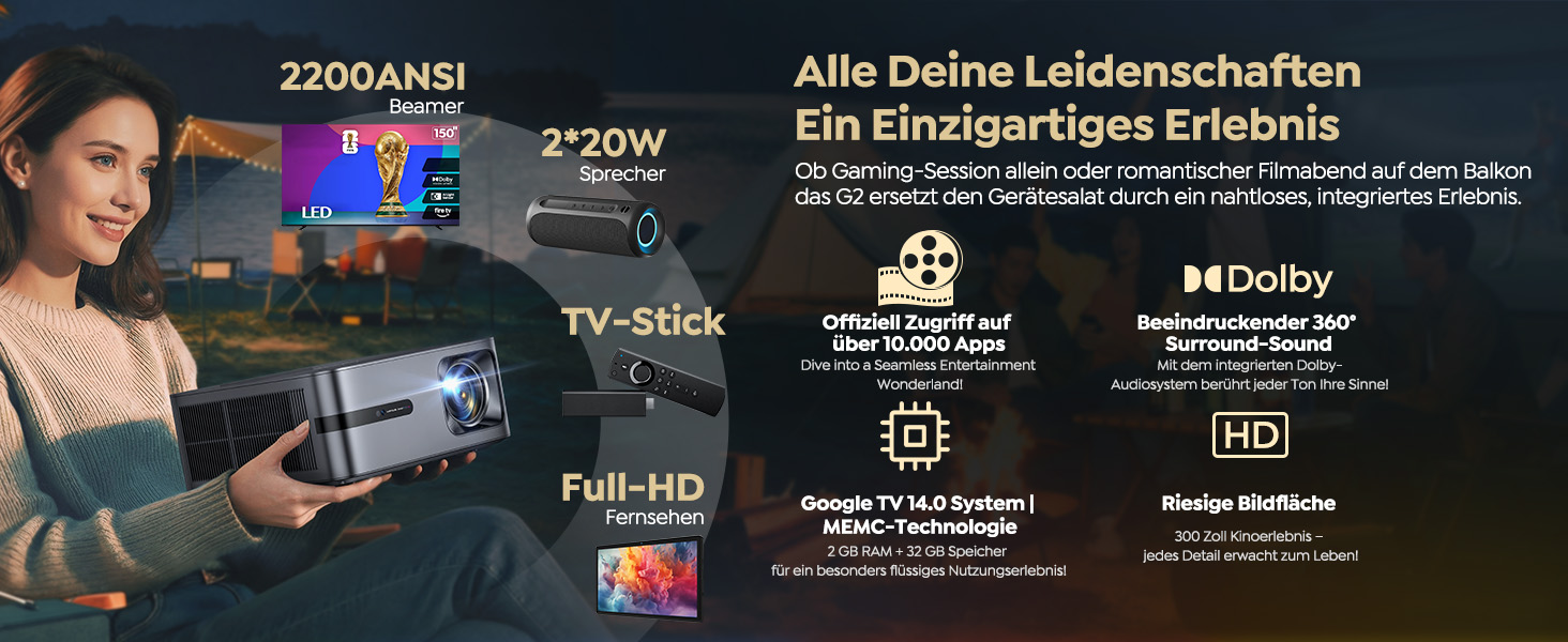 Проєктор Beamer 4K з Google TV 14.0