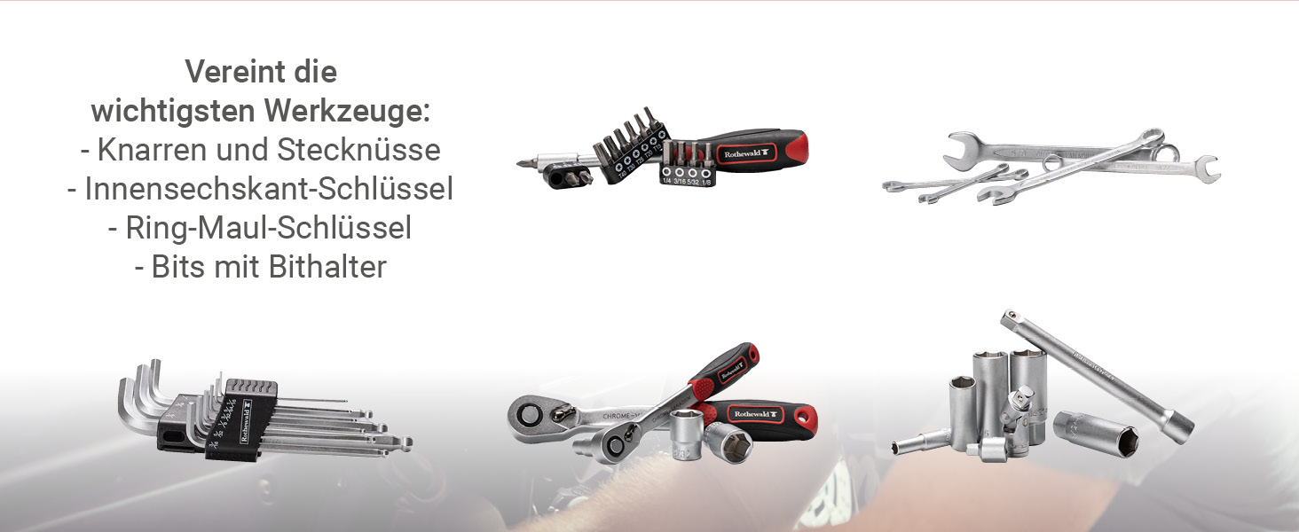 Набір інструментів Zoll 92 частини, з висувними бітотримачами для дюймових біт, тріскачкою з дрібним зубом, сталь Cr-V сіро-червоний