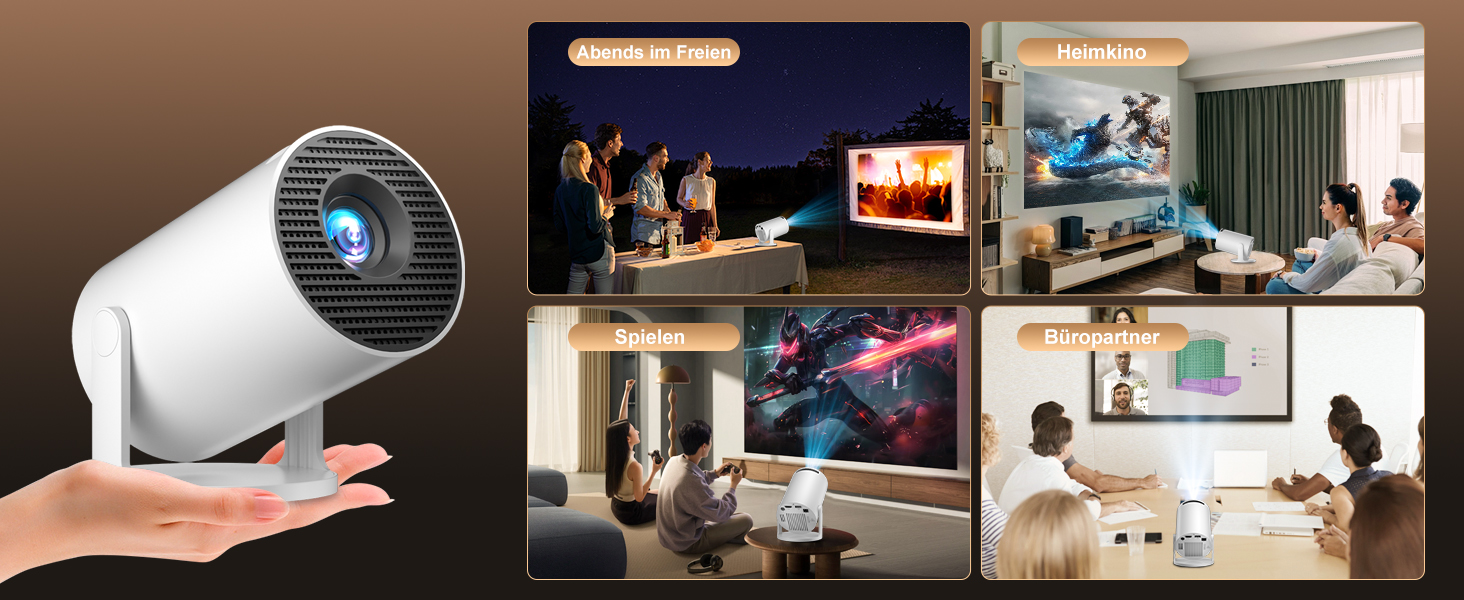 Смарт-проектор Salange Mini Beamer 2026, Android 14, 4K підтримка, WiFi 6, Bluetooth 5.4, автокоррекция трапеції, портативний домашній кінотеатр для дому та вулиці, поворот на 270°, білий