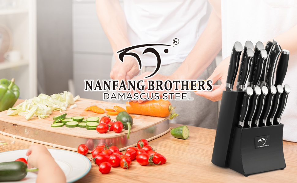 Набір ножів NANFANG BROTHERS 9 предметів з дамаської сталі, кухонний набір ножів для професійних кухарів, з ергономічною дерев'яною ручкою