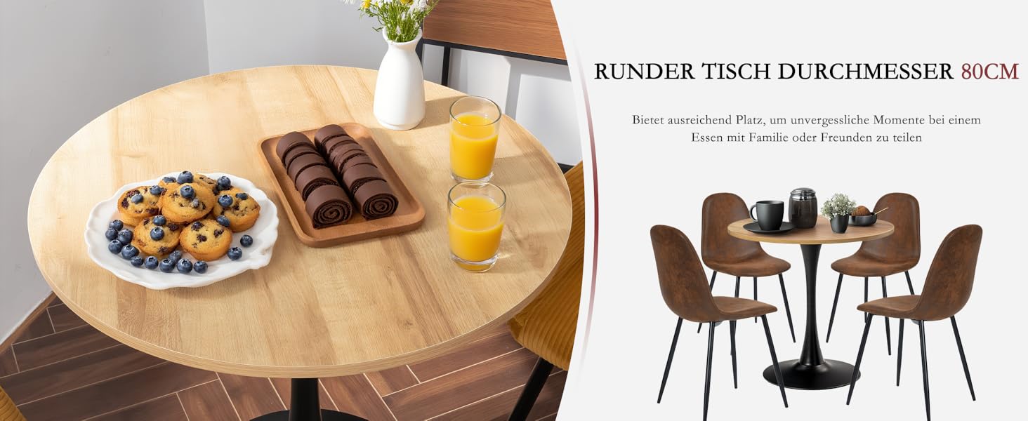 Круглий обідній стіл Cosy - 80x80x75 см, дуб + чорний, для кухні, вітальні, офісу