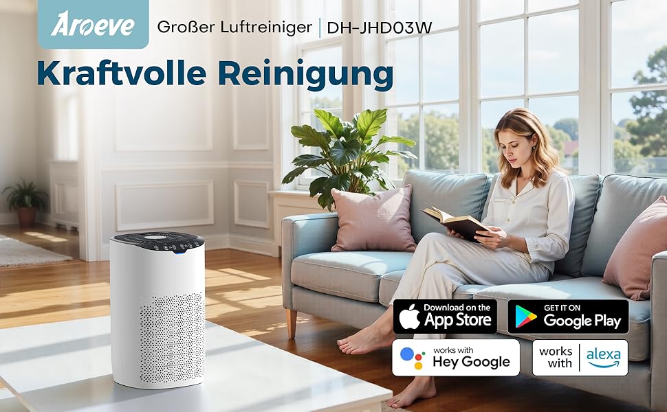 Повітряочищувач AROEVE з фільтром HEPA H13, 3-ступенева фільтрація, для спальні, 5W, 22dB, з аромадіфузором, видаляє пил, алергени, шерсть тварин, білий