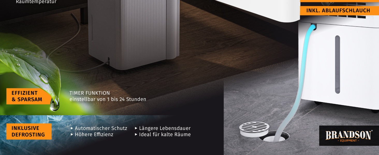 Електричний осушувач повітря Brandson з компресором, 12 літрів, Wi-Fi, з таймером, функцією відтавання, білий