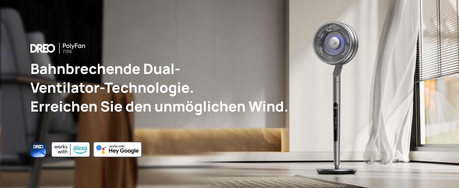 Вентилятор Dreo з інтелектуальним керуванням, 101.6-111.8 см, регульована висота, тихий DC вентилятор для спальні, 120°+85° осциляція, 30.5 м³/хв, срібний