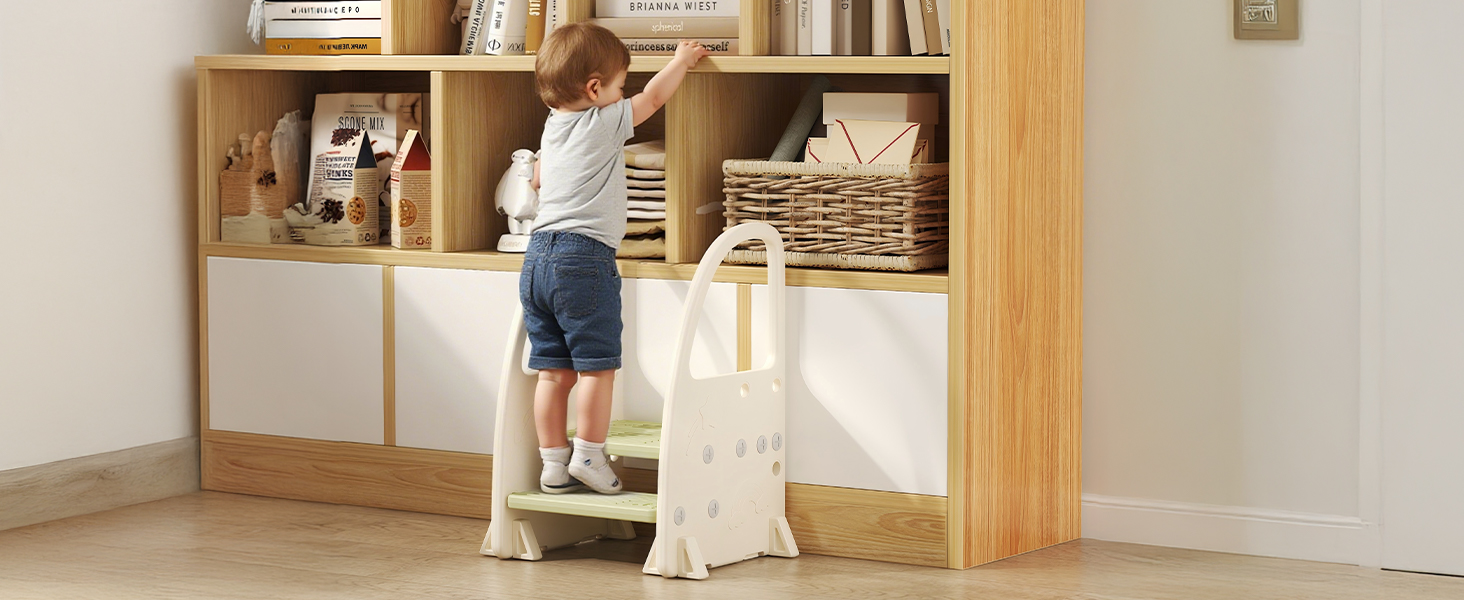 Дитячий табурет Hoopyosms Tritthocker з ручкою, сірий. Безпечний, з 2/3 сходинками для ванної, кухні та туалету