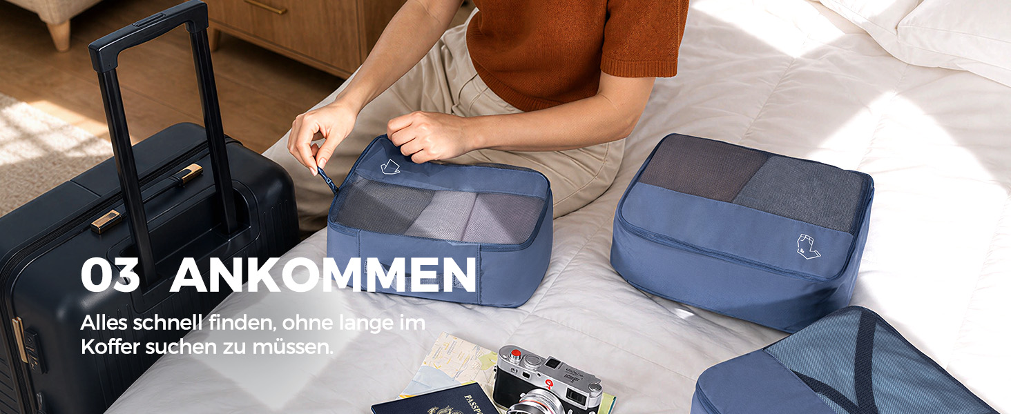 Набір органайзерів для валізи та рюкзака Packing Cubes, 8 предметів, сіро-блакитний