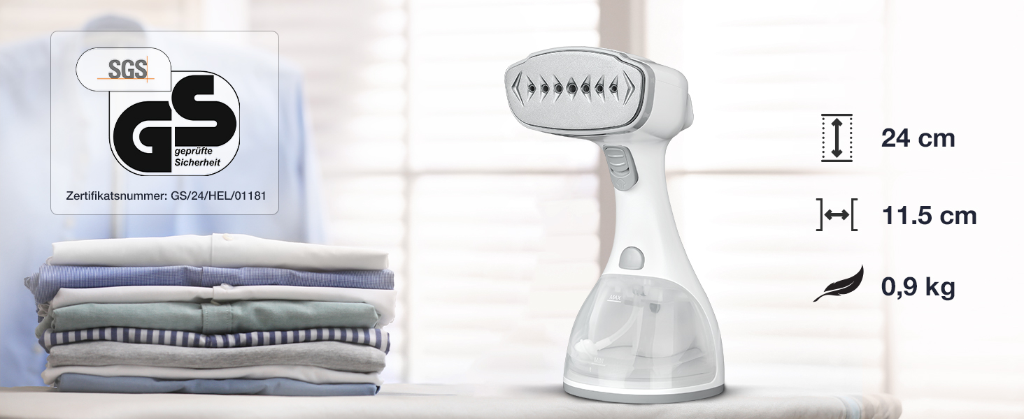 LEBENLANG Пароочищувач для одягу - 1500W, 300ml, з рукавичкою та насадками | Професійний пароочищувач для одягу | Білий