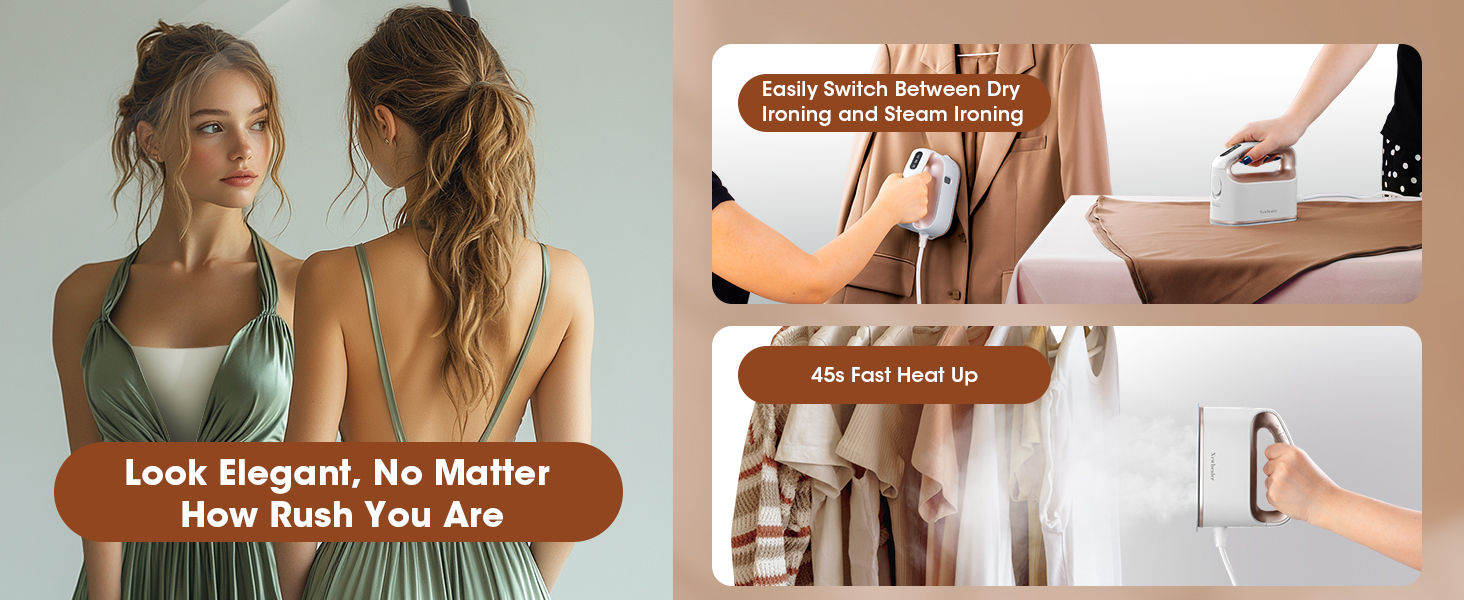 Праска для одягу Newbealer: компактна туристична праска, 1200W, 3 режими, швидкий нагрів 45с, зелено-золота