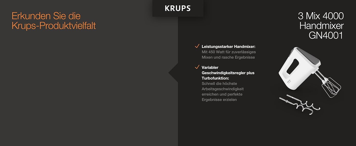 Міксер ручний Krups 3Mix 9000, 750 Вт, білий - з насадками для збивання та тіста