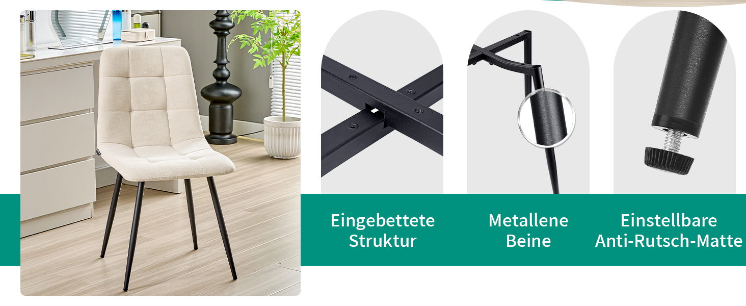 Набір з 4-х оббитих стільців для їдальні з металевими ніжками, льонова тканина, шаховий візерунок, для вітальні, спальні, кухні, лоджії, рецепції, бежевий колір