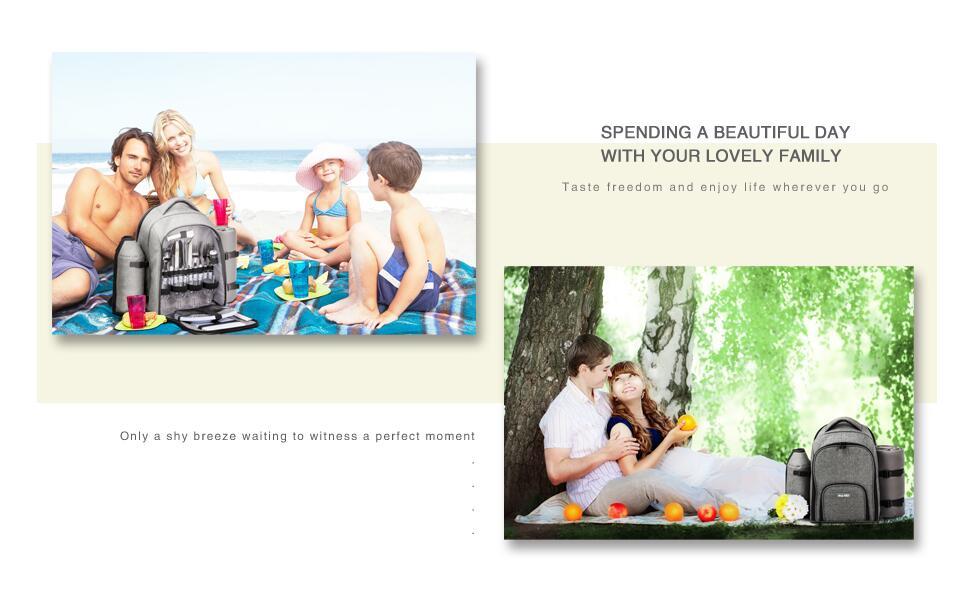 Рюкзак для пікніка Hap Tim на 4 особи з термокишенею, підставкою для пляшок/вина, флісовою ковдрою, тарілками та набором столових приборів. Ідеально для відпочинку на природі, спорту, походів, кемпінгу та грилів. (EU-3065, Сірий)