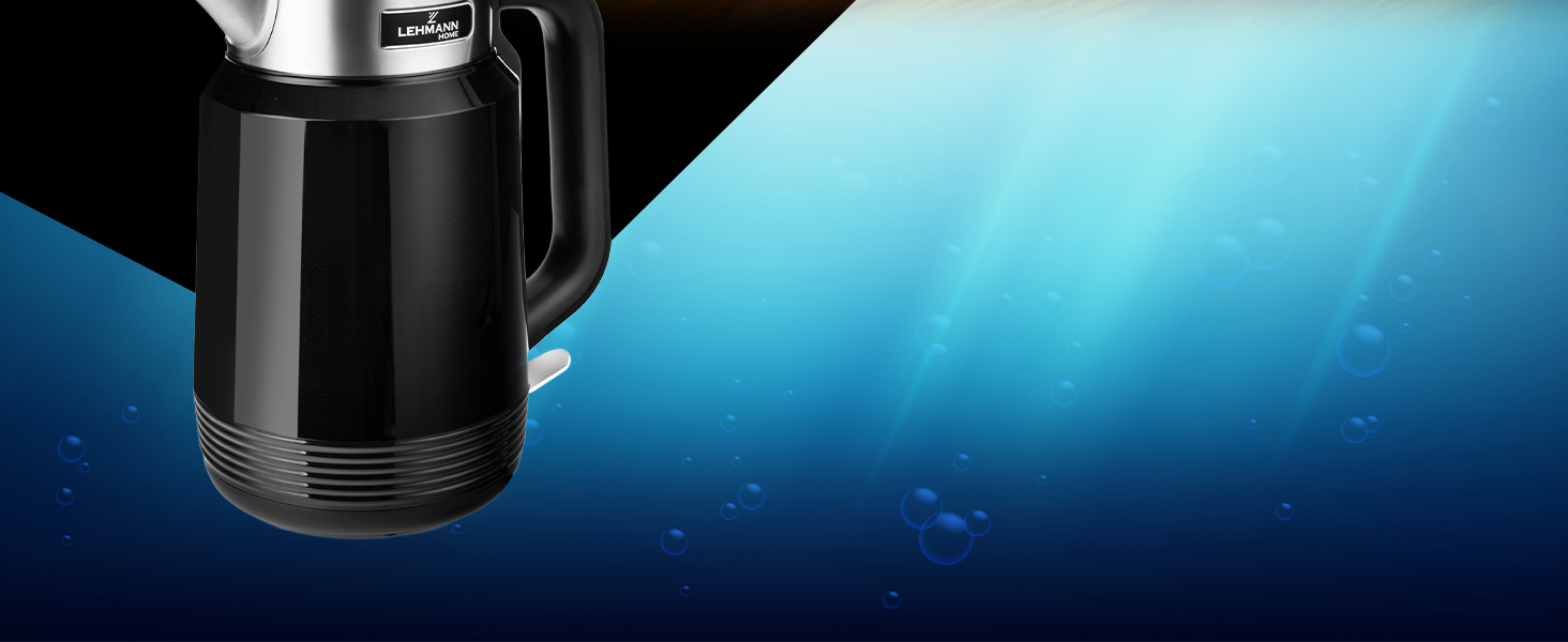 Електричний чайник LEHMANN з нержавіючої сталі 2L, 2200W, швидкий нагрів, подвійні стінки, автовимкнення та захист від перегріву, BPA-free, для великих сімей та офісів, чорний