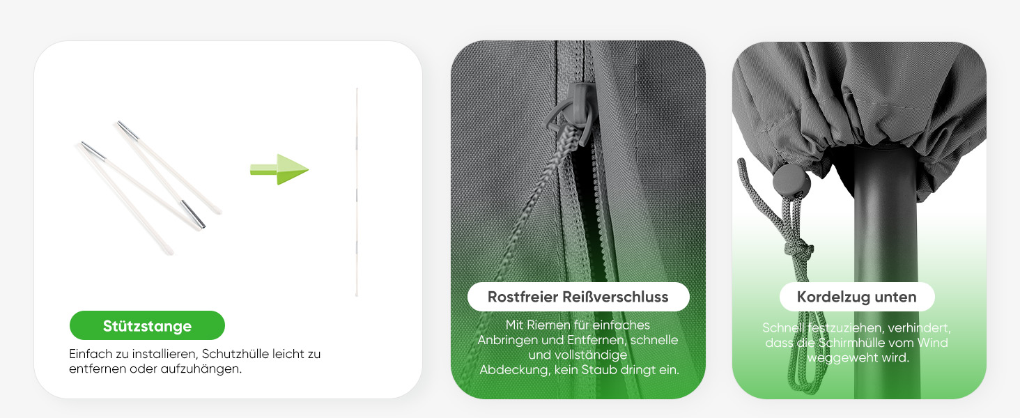 Захисний чохол для парасольки від сонця, 260x65 см, сірий