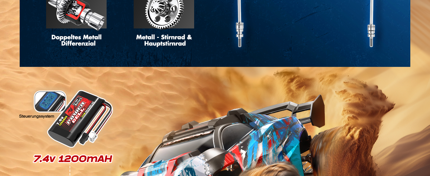 RC Автомобіль 1:18 Monstertruck 4WD, Повнопривідний позашляховик 40 км/год з металевим редуктором та 2x акумуляторами 1300mAh, Синій - для дорослих та дітей від 10 років