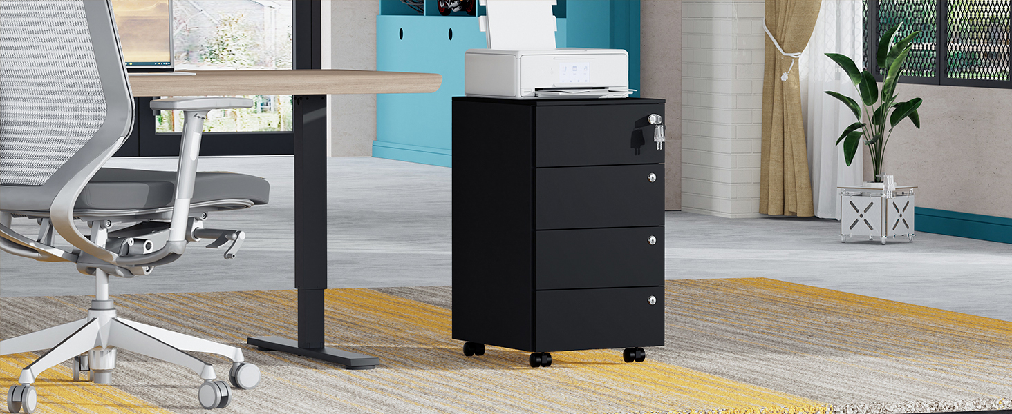 Роликовий контейнер HOMSTEEL з 3 замками, 4 шухлядами, для офісу та дому, білий (44 x 37 x 69.5 см)