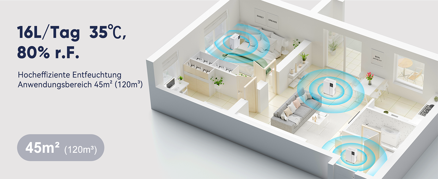 Електричний осушувач повітря Fwoueot 16L/24h для дому: осушувач з компресором, 16л/24г, для приміщень до 45м², автоматичне відтанення, 3 режими, таймер 24г, великий бак 2л, з колесами, для спальні