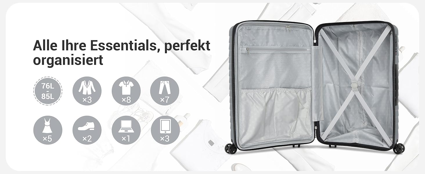 Чемодан KONO середнього розміру з жорстким корпусом, PP, з 4 колесами, розширюваний, легкий, з тримачем для напоїв та TSA замком (зелений, L)